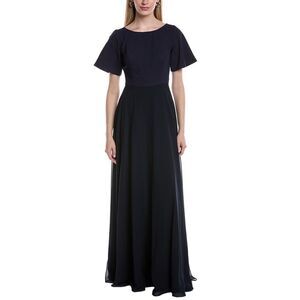 Rene Ruiz Womens  Boat Neck Chiffon A-Line Gown, Blue